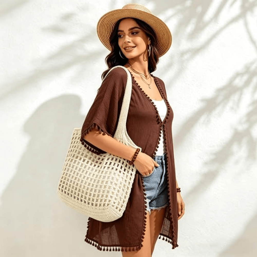 Artisan Handwoven Mesh Beach Tote – Lightweight & Foldable Shoulder Bag for Summer Travel