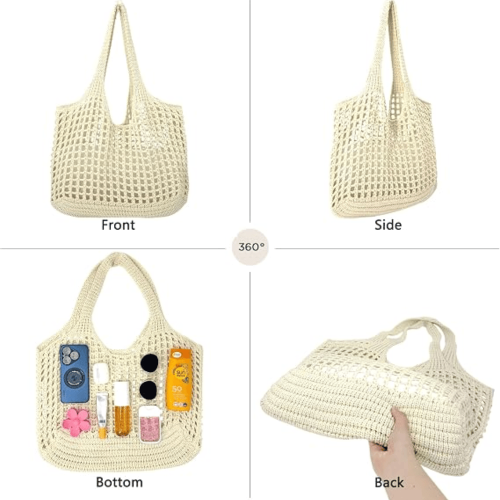 Artisan Handwoven Mesh Beach Tote – Lightweight & Foldable Shoulder Bag for Summer Travel