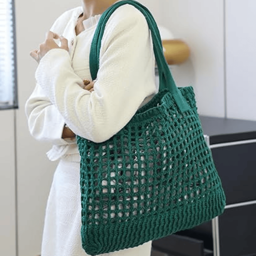 Artisan Crochet Knit Tote – Stylish Hollow-Out Beach & Travel Shoulder Bag