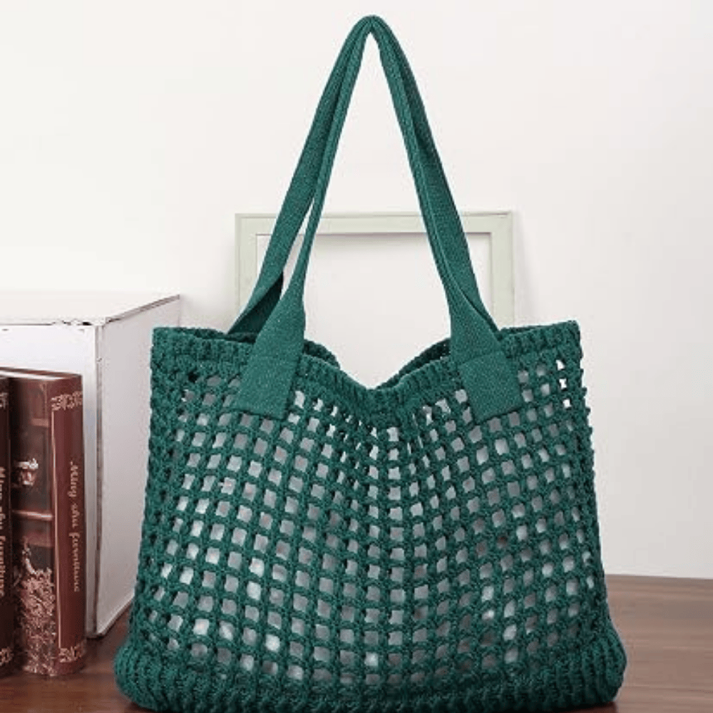 Artisan Crochet Knit Tote – Stylish Hollow-Out Beach & Travel Shoulder Bag