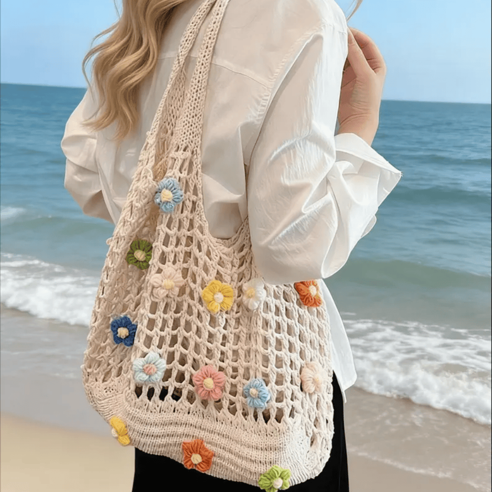 3D Floral Crochet Tote – Handmade Oversized Boho Tote Bag for Beach & Vacation