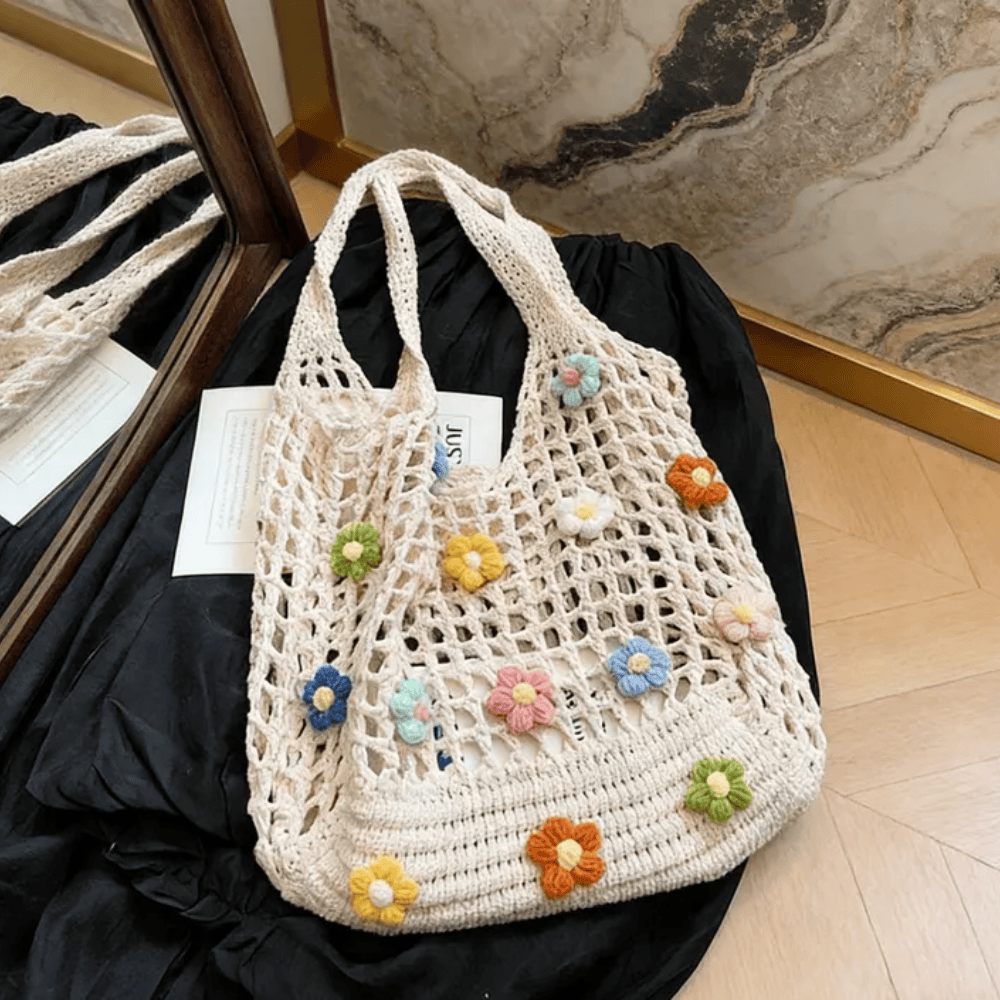 3D Floral Crochet Tote – Handmade Oversized Boho Tote Bag for Beach & Vacation