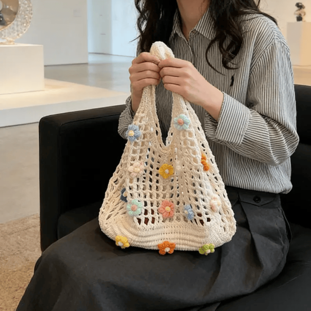 3D Floral Crochet Tote – Handmade Oversized Boho Tote Bag for Beach & Vacation