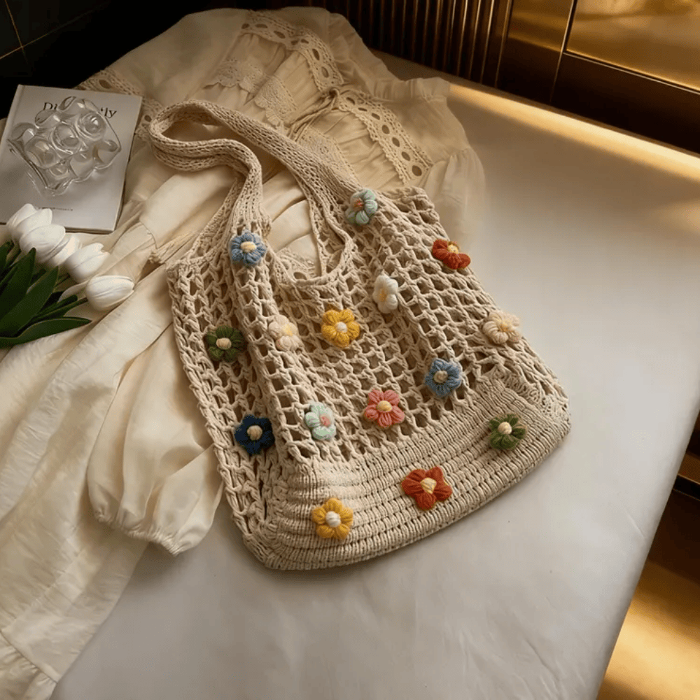 3D Floral Crochet Tote – Handmade Oversized Boho Tote Bag for Beach & Vacation