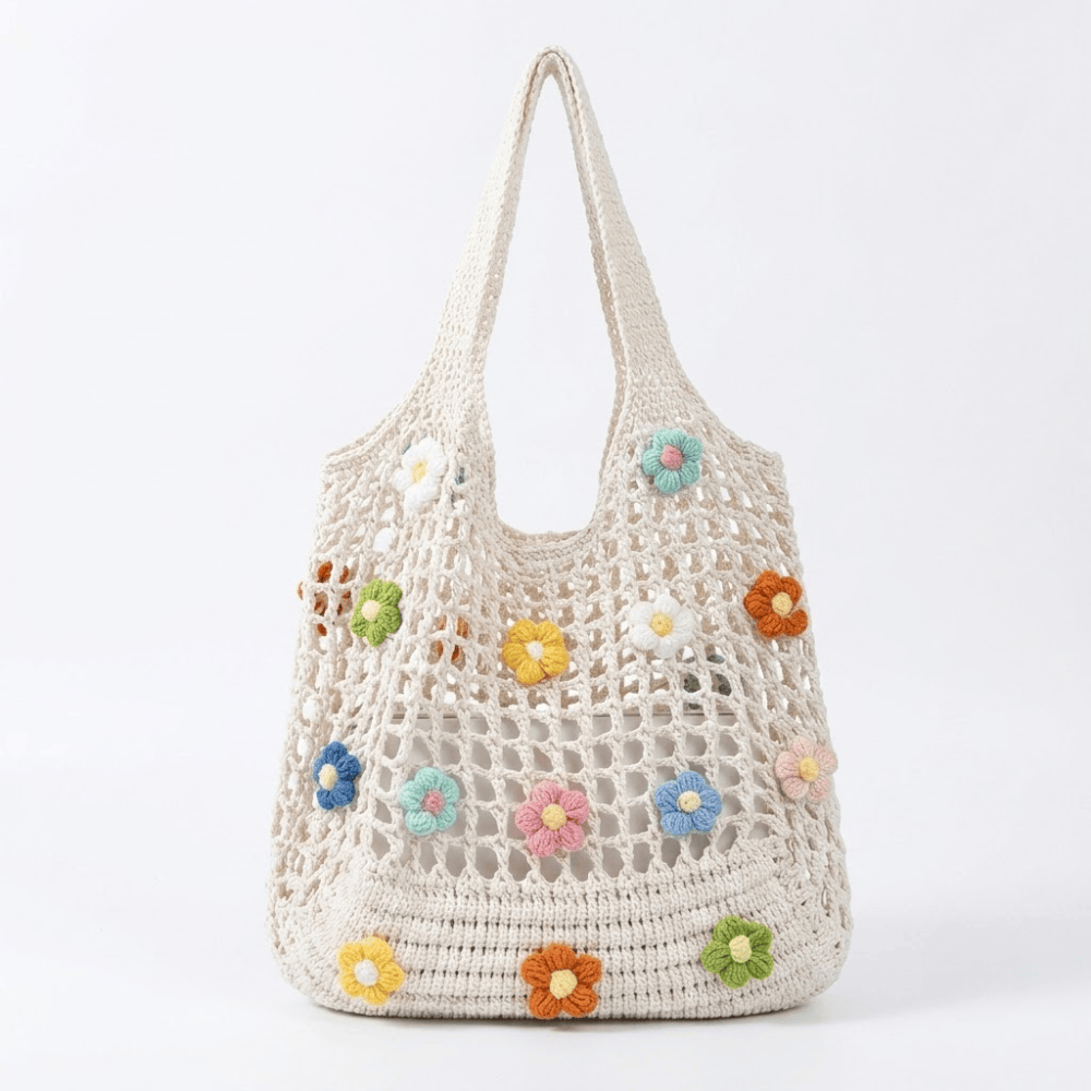3D Floral Crochet Tote – Handmade Oversized Boho Tote Bag for Beach & Vacation