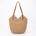 Retro Cotton Knitted Shoulder Bag – Handmade Boho Tote with Premium Leather Handles