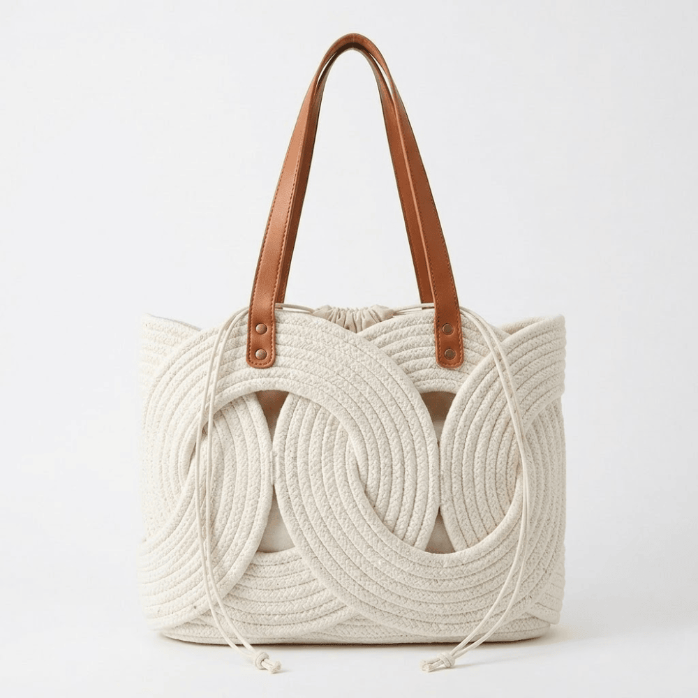 Woven Cord Shoulder Bag – Stylish Boho Shoulder Purse with Drawstring Lining