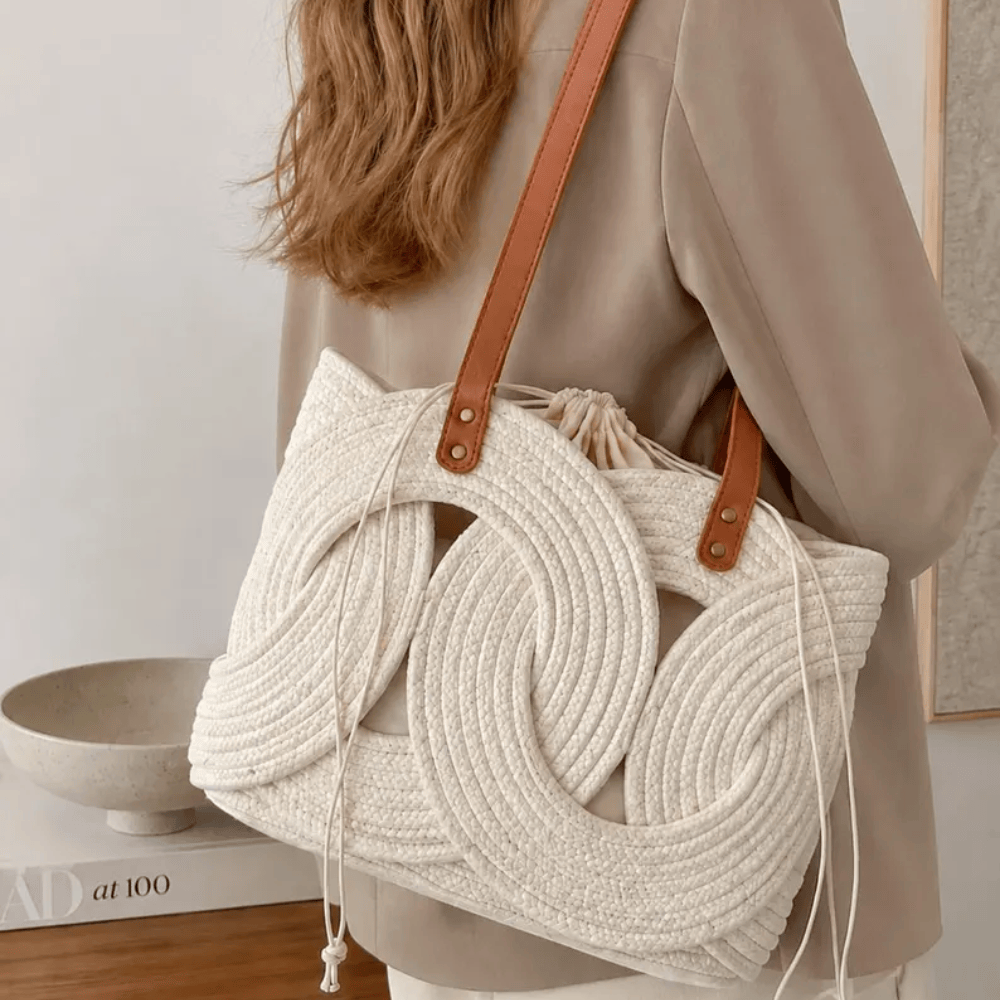 Woven Cord Shoulder Bag – Stylish Boho Shoulder Purse with Drawstring Lining