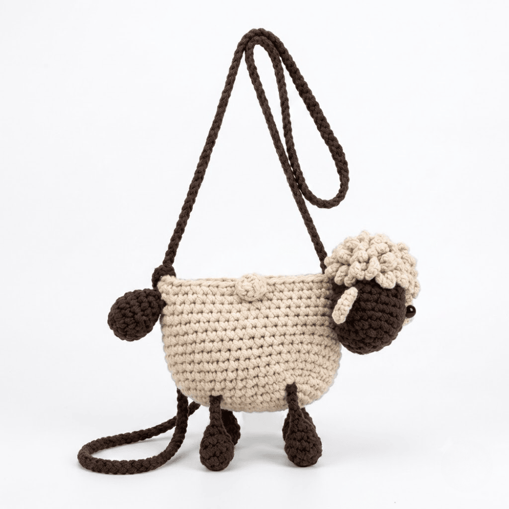 Handmade Sheep Crossbody Bag – Whimsical Crochet Wool Shoulder Purse for Everyday Style