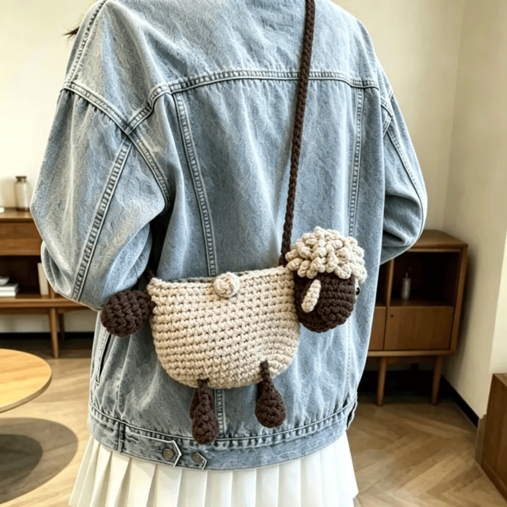 Handmade Sheep Crossbody Bag – Whimsical Crochet Wool Shoulder Purse for Everyday Style