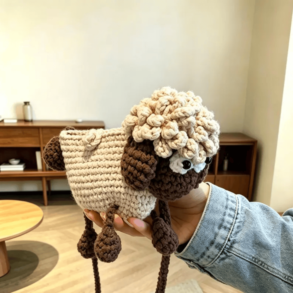 Handmade Sheep Crossbody Bag – Whimsical Crochet Wool Shoulder Purse for Everyday Style