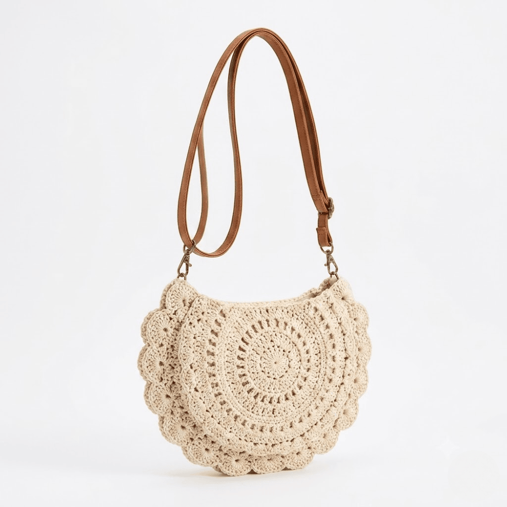Handmade Crochet Crossbody Bag – Boho Summer Round Lace Purse with Adjustable Strap