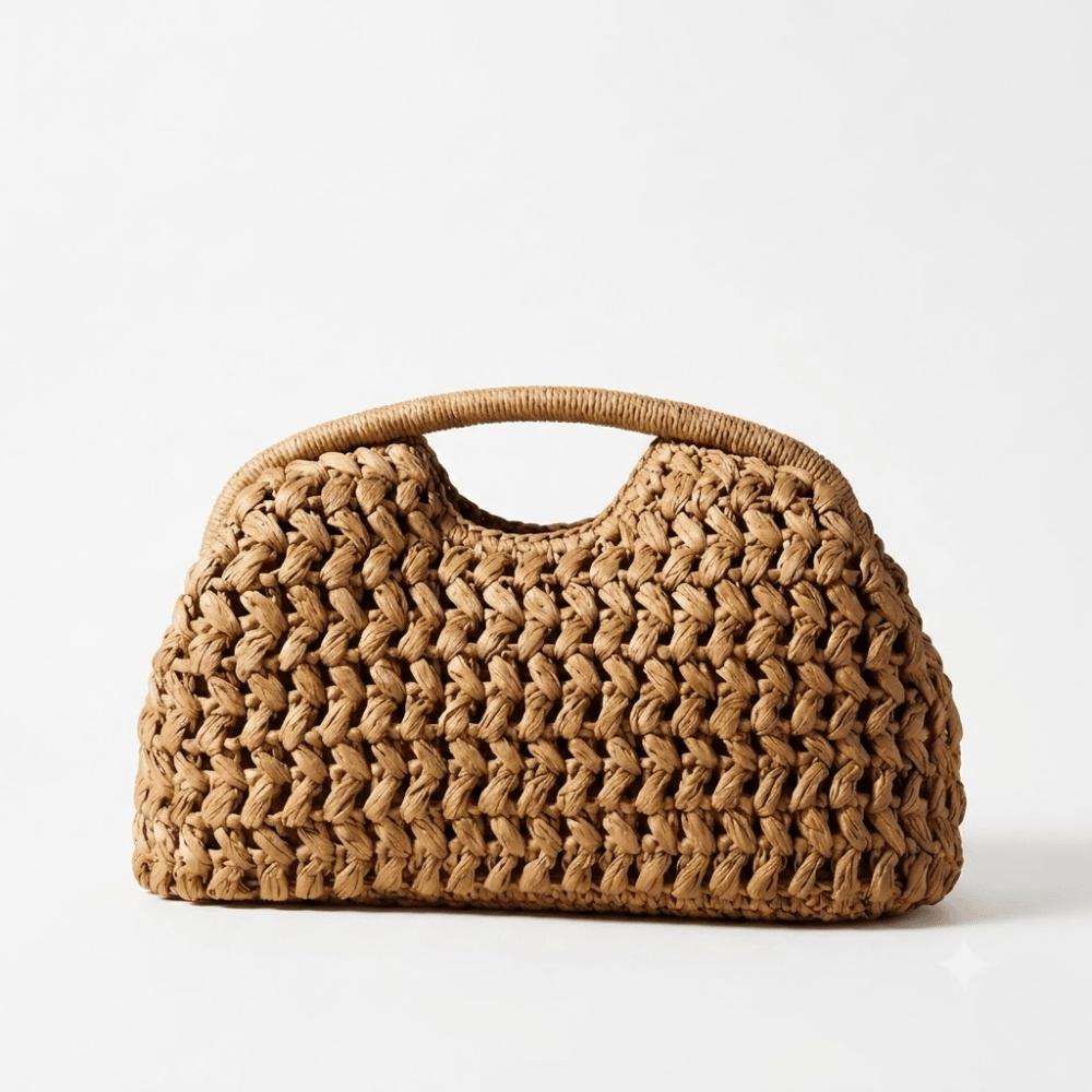 Artisan Raffia Crochet Handbag – Structured Boho Woven Tote for Summer & Vacation