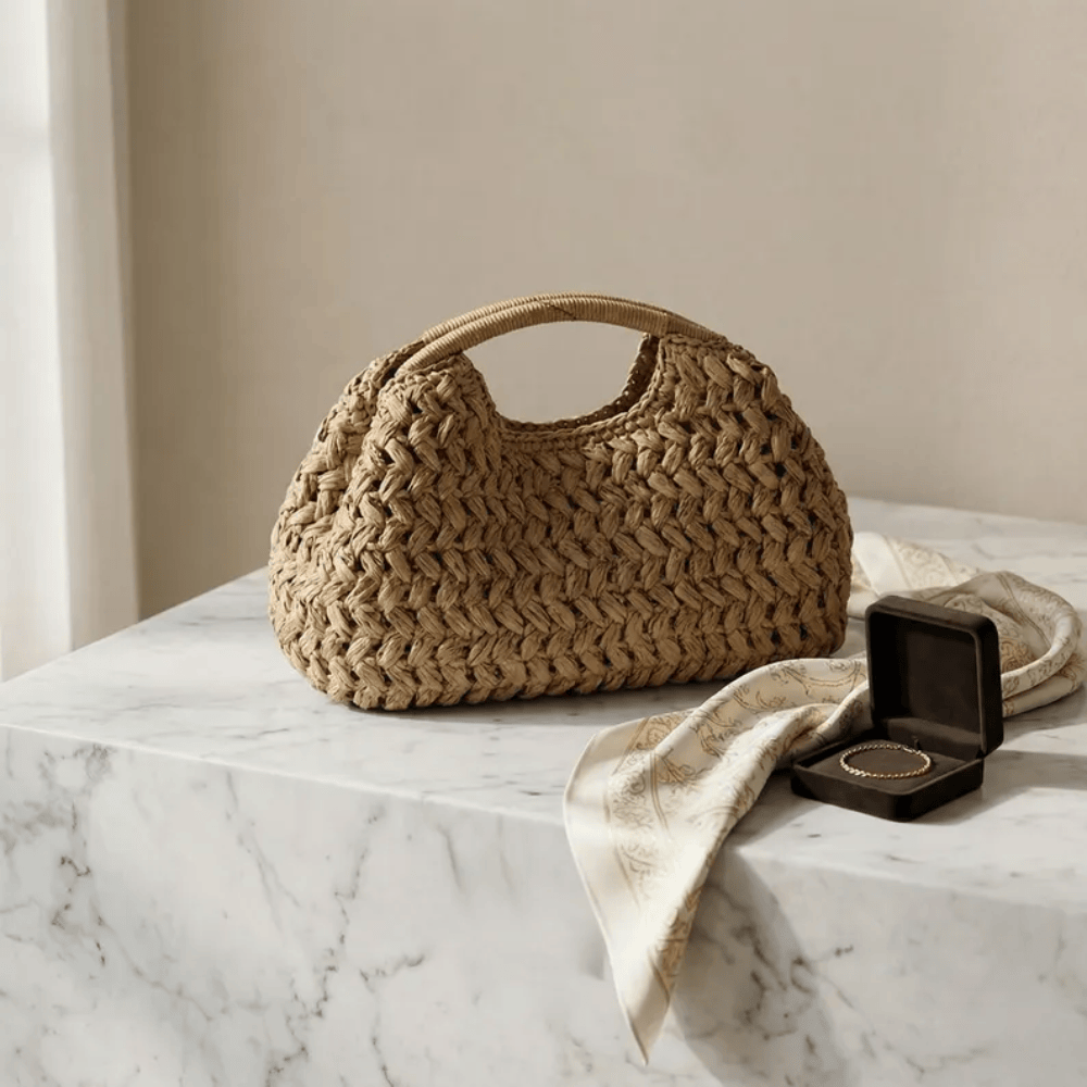 Artisan Raffia Crochet Handbag – Structured Boho Woven Tote for Summer & Vacation