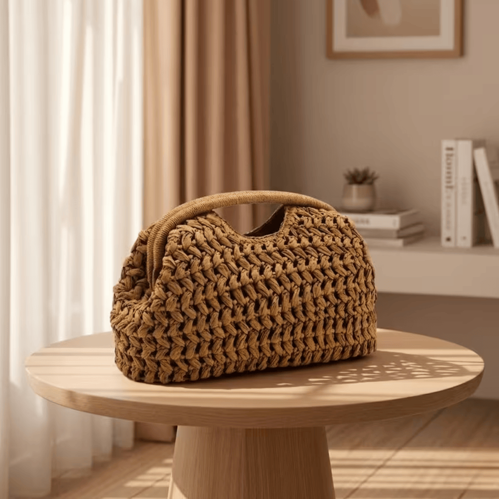 Artisan Raffia Crochet Handbag – Structured Boho Woven Tote for Summer & Vacation