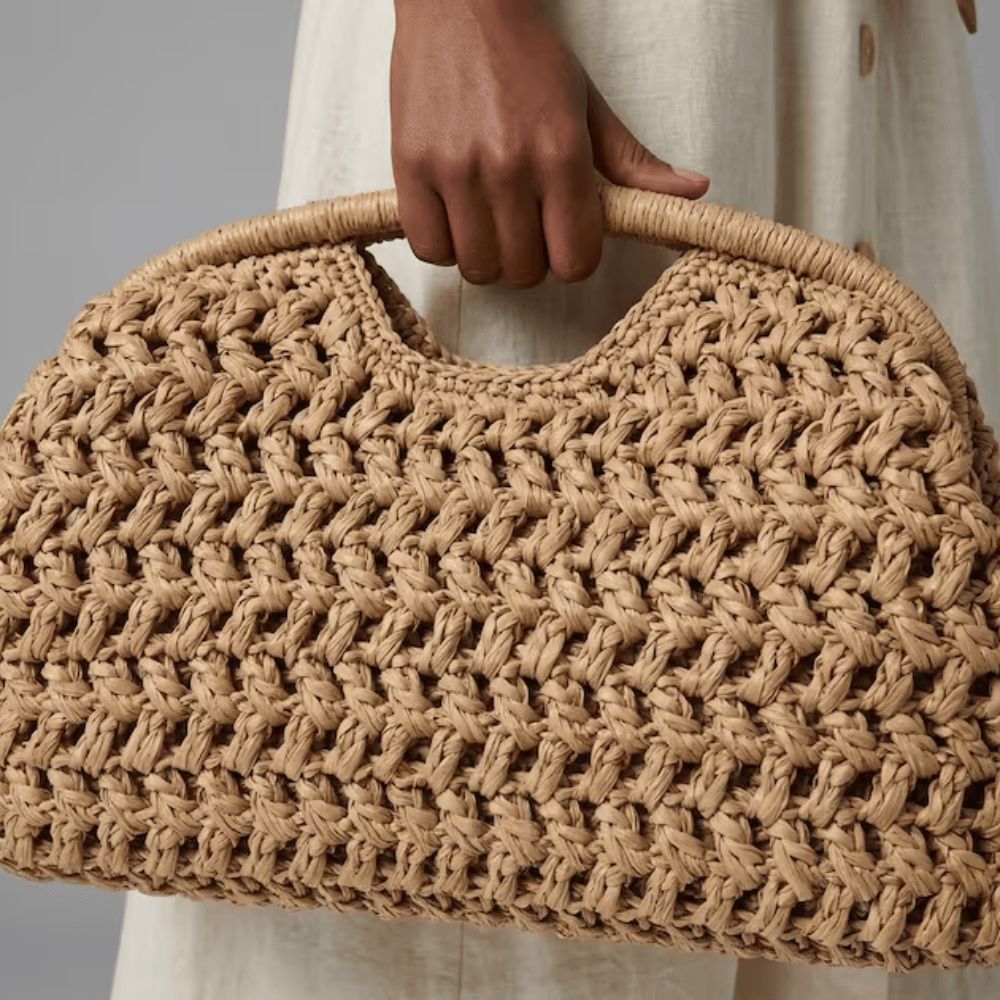 Artisan Raffia Crochet Handbag – Structured Boho Woven Tote for Summer & Vacation