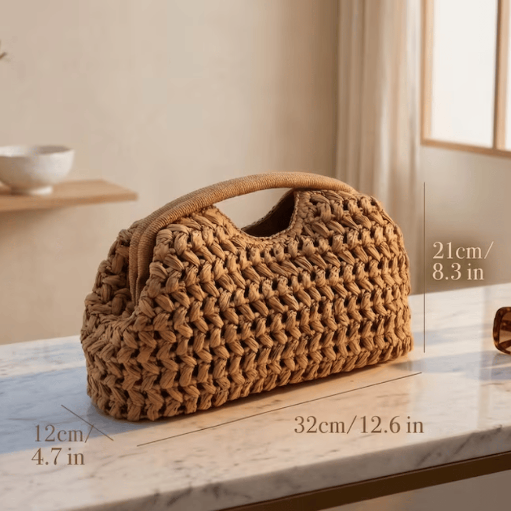 Artisan Raffia Crochet Handbag – Structured Boho Woven Tote for Summer & Vacation