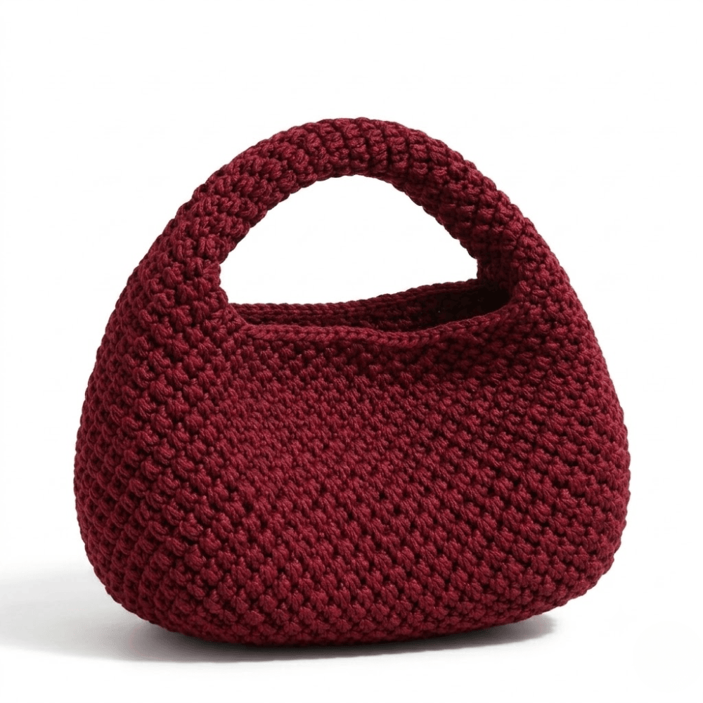 One-of-a-Kind Handmade Burgundy Crochet Mini Bag – Elegant Wine Red Knitted Purse
