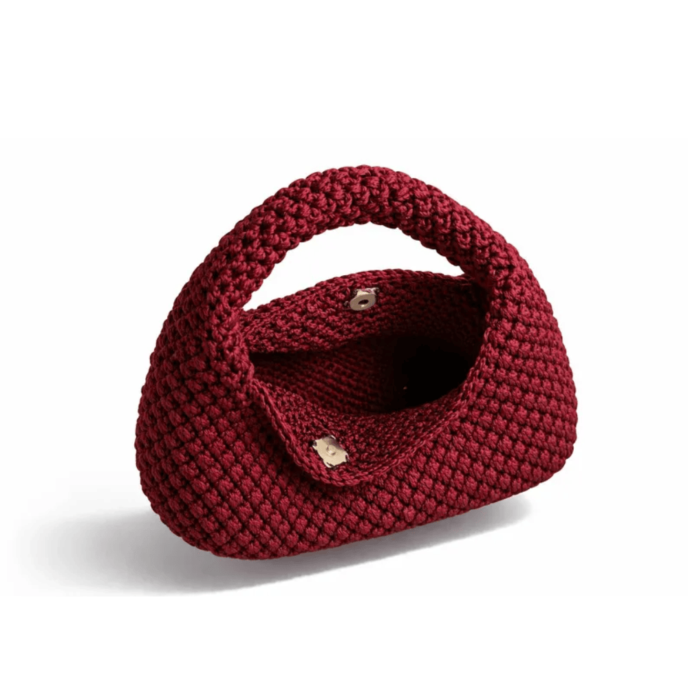 One-of-a-Kind Handmade Burgundy Crochet Mini Bag – Elegant Wine Red Knitted Purse