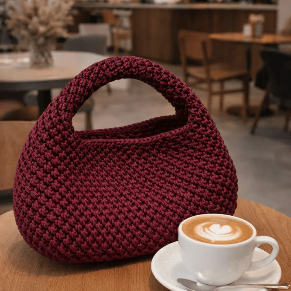One-of-a-Kind Handmade Burgundy Crochet Mini Bag – Elegant Wine Red Knitted Purse