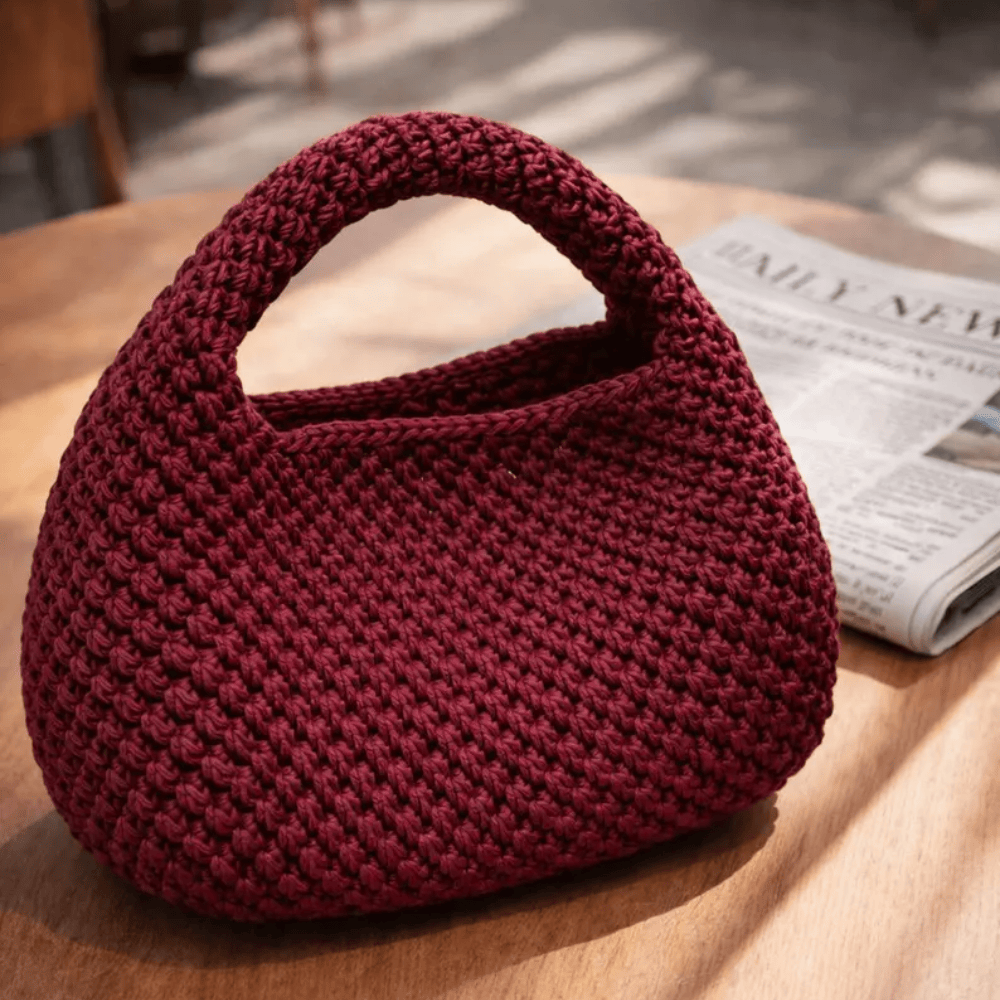 One-of-a-Kind Handmade Burgundy Crochet Mini Bag – Elegant Wine Red Knitted Purse
